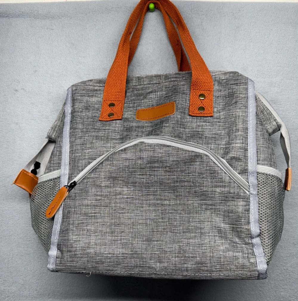 Grey Insulated Wide-Open Lunch Tote Bag